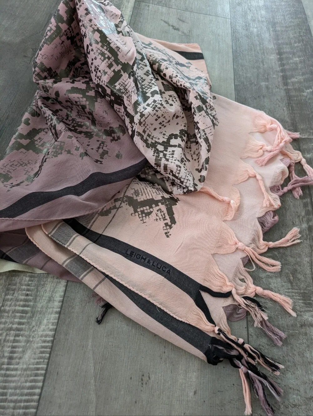 Leigh Luca PinkSnake Print Scarf Shawl Cotton Silk Fringe Edge Wrap Rectangle